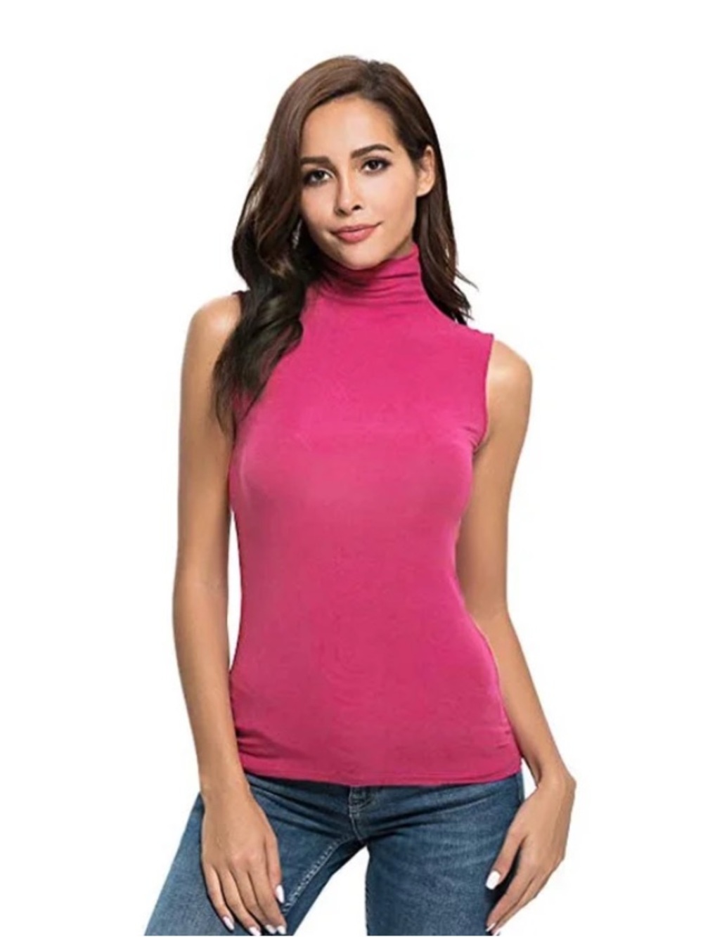 CHICOS Hot Pink Silk Sleeveless Mock Turtleneck Knit Top 8 NWOT